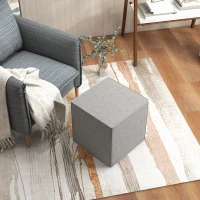 HOMCOM Poggiapiedi Quadrato 2 in 1 con Rivestimento Rimovibile in Tessuto Effetto Lino, 41x41x41 cm, Grigio Chiaro(m-9)