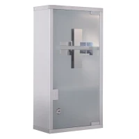HOMCOM Armadietto Porta Medicinali, Pronto Soccorso Cassetta Medicine in Acciaio Porta in Vetro e 2 Chiavi 48x25cm(m-10)