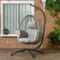 Outsunny Single Rattan Hanging Egg Chair, with Seat Cushion - Grey(m-10)