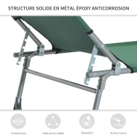 Outsunny Bain de soleil transat pliable dossier réglable multipositions métal et polyester vert(m-6)
