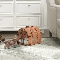 PawHut Wicker Cat Carrier Basket Kitten Bed Portable Pet Caves Houses w/ Soft Cushion 37 x 28 x 29 cm Orange(m-10)