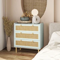 HOMCOM Slaapkamerkast met 3 Laden, Rotan Fronten, Klerenkast voor Gang, Entreegebied, MDF, Lichtblauw(m-9)