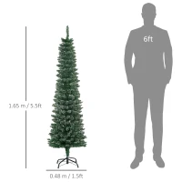 HOMCOM 5.5FT Artificial Snow Dipped Christmas Tree Xmas Pencil Tree Holiday Home Indoor Decoration with Foldable Black Stand, Green(m-3)