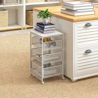 HOMCOM Carrito de Almacenamiento con Ruedas de 3 Niveles con 3 Cesta de Almacenamiento para Salón Comedor 34x29,5x57,5cm Blanco(m-2)