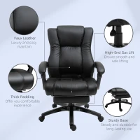 Vinsetto Executive Office Chair for Home, PU Leather Computer Chair, Swivel Desk Chair with Footrest, Wheels, Adjustable Height, Black(m-7)