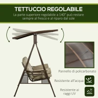 Outsunny Dondolo da Giardino 3 Posti in Acciaio con Tettuccio Inclinabile e Cuscini, 208x120x174 cm(m-5)