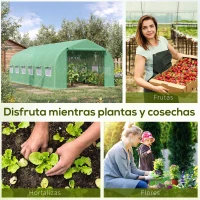 Outsunny Invernadero de Exterior Invernadero de Túnel 6x3x2 m Invernadero de Jardín Grande con 12 Ventanas y Puerta Enrollable con Cremallera Macro de Metal para Cultivo Plantas Verde(m-7)