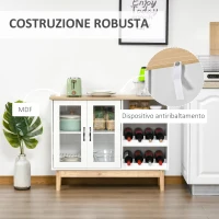 HOMCOM Credenza Moderna con Cantinetta Portabottiglie a 3 Ripiani in MDF e Truciolato 103x34x80cm Bianco(m-7)