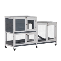 PawHut Clapier intérieur bois avec roulettes 2 étages rampes - dim. 147L x 45,5l x 88,5H cm - gris et blanc