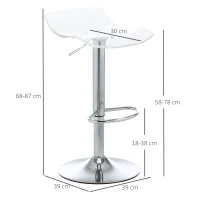 HOMCOM Lot de 2 tabourets de bar design contemporain assise acrylique et piètement métal - pivotant 360° - hauteur réglable avec repose-pieds - transparent(m-3)