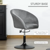 HOMCOM Dressing Table Chair, 360° Swivel Velvet-feel Upholstered Vanity Chair with Tub Seat, Back, Adjustable Height for Bedroom Makeup, Grey(m-6)