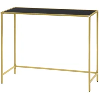 HOMCOM Modern Console Table, Tempered Glass Top Sofa Table with Steel Frame Adjustable Feet for Living Room, Hallway, Black(m-11)