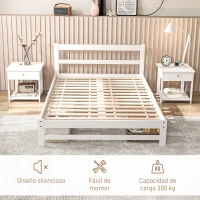 HOMCOM Marco de Cama de Madera 195x141 cm Estructura de Cama Doble para Colchón de 135x190 cm (no incluido) Carga 300 kg Blanco(m-5)