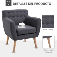 HOMCOM Butaca para Dormitorio con Reposabrazos y Patas de Madera Sofá Individual Carga 125 kg para Oficina Gris Oscuro(m-4)