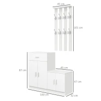 HOMCOM Scarpiera con Appendiabiti a Combinazione per Ingresso e Camera da Letto Legno 100x32x187cm Bianco(m-3)