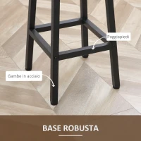 HOMCOM Set 2 Sgabelli da Cucina in Truciolato e Acciaio con Piano Liscio e Poggiapiedi, 32.5x32.5x65 cm, Marrone(m-6)