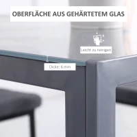 HOMCOM Esstisch Küchentisch Glastisch Quadratischer Tisch, Glasplatte, kompaktes Design, Grau(m-5)