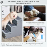 PawHut Escalera para Mascotas 3 Peldaños con Espacio de Almacenaje y Alfombra Antideslizantes Portátil 40,5x44,5x38 cm Gris(m-4)