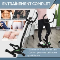 HOMCOM Stepper avec guidon, extenseurs, compteur électronique et tapis antidérapant noir et vert(m-5)