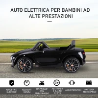HOMCOM Macchina Elettrica per Bambini Bentley GT 6V, con Doppi Motori, Auto Elettrica per Bambini con Telecomando, Clacson, Suoni, Fari e 2 Portiere Apribili, 2.5-5 km/h, per 3-5 Anni, Nero(m-4)