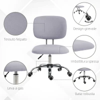 Vinsetto Sedia da Ufficio ad Altezza Regolabile in Tessuto Effetto Lino con Schienale Ricurvo, 48x53x80-90 cm, Grigio(m-5)