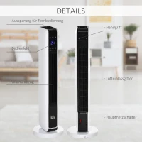 HOMCOM Heizgerät Heizlüfter 2200W Elektroheizer Keramik Heizturm mit Fernbedienung 8-Stunden-Timer Oszillation Heizer Heizung ABS PA Weiß+Schwarz 21 x 21 x 73 cm(m-7)