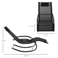 Outsunny Chaise longue à bascule rocking chair ergonomique avec tétière accoudoirs métal galvanisé textilène dim. 63l x 160P x 88H cm noir(m-3)