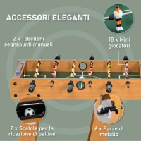 HOMCOM Calcio Balilla Pieghevole in Legno con 6 Aste, 18 Giocatori e Segnapunti, 69x37x70cm(m-4)