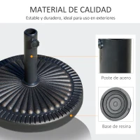 Outsunny Base de Sombrilla de Jardín Peso Neto 14,28 kg Soporte de Parasol Redondo Apto para Postes de 38mm/48mm Resina y Acero para Terraza Patio Exterior Ø48,5x33 cm Bronce(m-5)