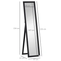 HOMCOM Specchio da Terra e Parete con Supporto Richiudibile e Cornice in MDF, 37x48x152cm, Nero(m-3)