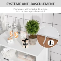 kleankin Meuble de salle de bain, meuble de rangement avec 2 tiroirs, niche, placard avec porte, étagère réglable, armoire de salle de bain, cuisine, salon, 60 x 30 x 109 cm, blanc(m-7)