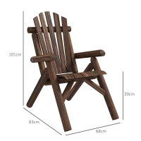 Outsunny Gartenstuhl, Outdoor Hochlehner, bis 113 kg, wetterfest, Verkohlt(m-3)