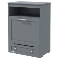 PawHut Pet Feeder Station, Dog, Cat Storage Container, with Raised Bowls, Hanger, Cabinet - Grey(m-11)