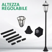 Outsunny Set 2 Lampioni Solari per Giardino con 2 LED e Accensione Automatica, Nero(m-6)