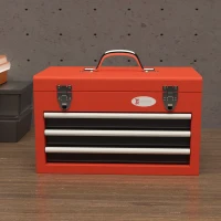 DURHAND Maletín de Herramientas Portátil Caja para Herramientas de Acero con 3 Cajones 1 Caja superior y 1 Asa 45x24x27 cm Rojo(m-6)