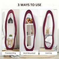 HOMCOM Wavy Velvet-Feel Full Length Mirror - Wine Red(m-6)