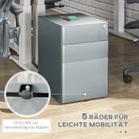 Vinsetto Aktenschrank, Rollcontainer, 2 Schubladen & Hängeregister, Schloss, Stahlgehäuse, 39x48x59 cm, Grau(m-6)