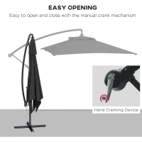 Outsunny 3m Cantilever Overhanging Parasol, with Cross Base - Black(m-4)