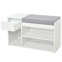 HOMCOM Multi-Storage Shoe Bench w/ Drawer 3 Compartments Cushioned Home Organisation Furniture Tidy Boots Hallway Entryway White(m-8)