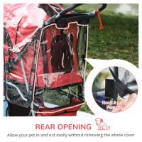 PawHut Dog Stroller with Rain Cover for Small Miniature Dogs, Folding Pet Pram with Cup Holder, Storage Basket, Reflective Strips, Red(m-7)