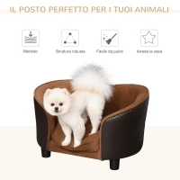 PawHut Divanetto da Interni per Cani con Cuscino Sfoderabile Marrone, 70x48x40cm(m-4)