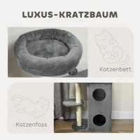 PawHut Katzenbaum für den Innenbereich, 111 cm, Kratzbaum mit Katzenbett, Sisal-Kratzpfosten, Spielball, Sprungplattform, Grau(m-5)