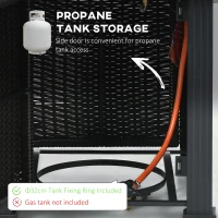 Outsunny Outdoor PE Rattan Gas Fire Pit Table, Patio Square Propane Heater with Marble Desktop, Rain Cover, Glass Windscreen, and Glass Stones, 50,000 BTU, Black(m-5)