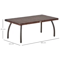 Outsunny Tavolino in Rattan Sintetico, Tavolino da Esterno Piccolo, per Giardino, Terrazzo Impermeabile Marrone 90x50x35cm(m-3)