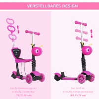 HOMCOM 5-in-1 Kinderroller höhenverstellbarer Tretroller Cityroller Scooter Kinder Roller Kickboard Lenker Teleskoprohr Rosa 62 x 25 x 72,5 cm(m-7)