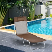 Outsunny Bain de soleil transat chaise longue inclinable pliable avec oreiller dossier réglable sur 5 niveaux marron(m-2)