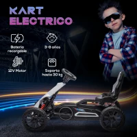 HOMCOM Kart Coche Eléctrico Infantil 12V de 3 a 8 Años Velocidad 3-5km/h y Cinturón de Seguridad 100x58x58,5cm Blanco(m-4)