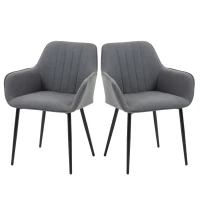 HOMCOM Pack de 2 Sillas de Cocina con Respaldo Reposabrazos y Patas de Metal para Salón 59,5x56,5x81 cm Gris Oscuro(m-11)