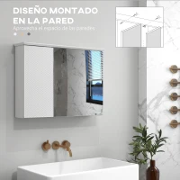 HOMCOM Armario con Espejo para Baño con Estante Ajustable Mueble para Baño Estilo Moderno 65x15x49 cm Blanco(m-6)