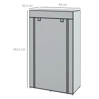 HOMCOM Kleiderschrank Stoffschrank 1 Kleiderstange, 2 Schubladen, 83 x 42.5 x 162,5 cm, Grau(m-3)